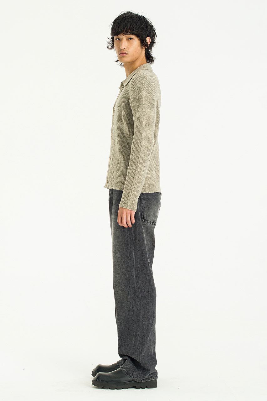 Menswear | Ribbed Polo Cardigan, Oat