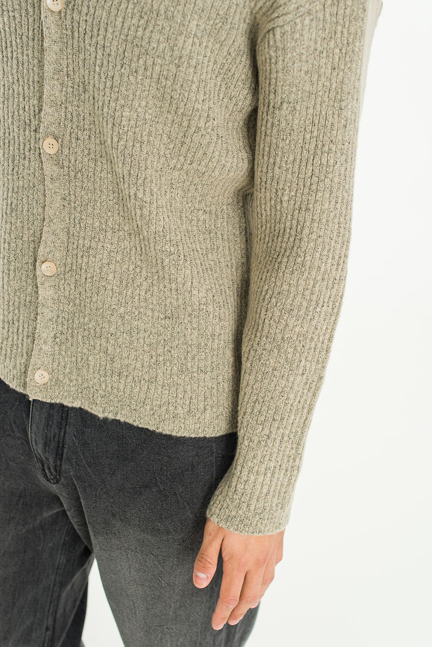Menswear | Ribbed Polo Cardigan, Oat
