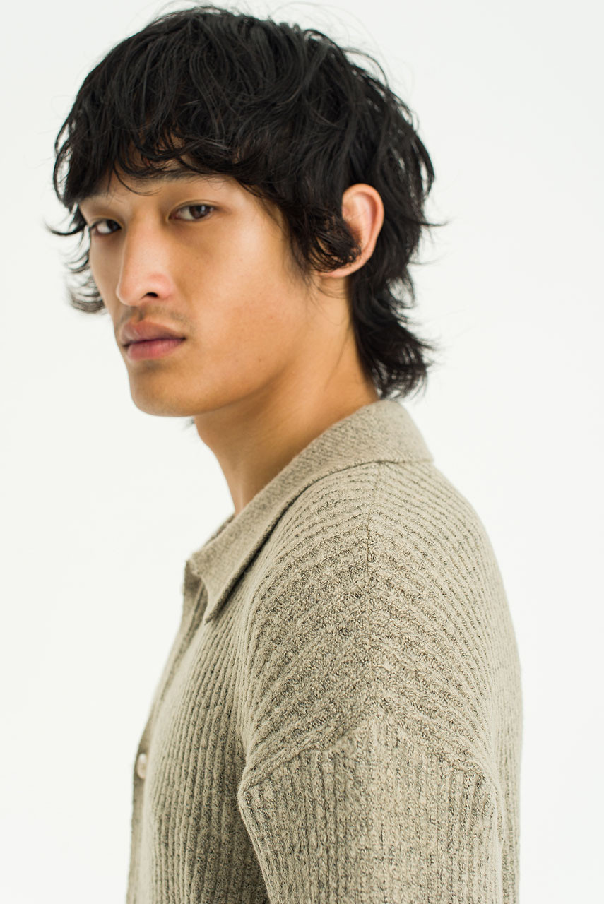 Menswear | Ribbed Polo Cardigan, Oat