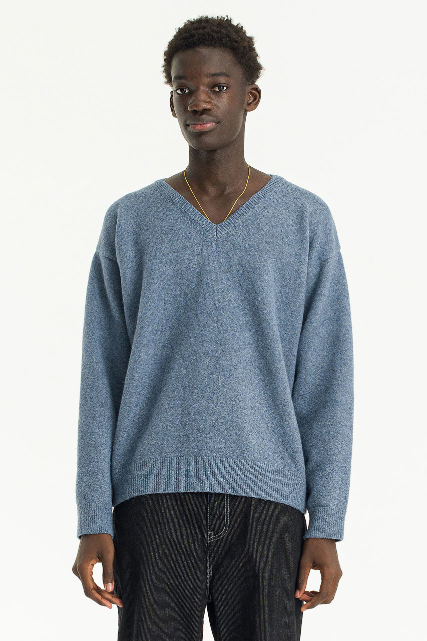 Menswear | Wool Blend V Neck Jumper, Blue