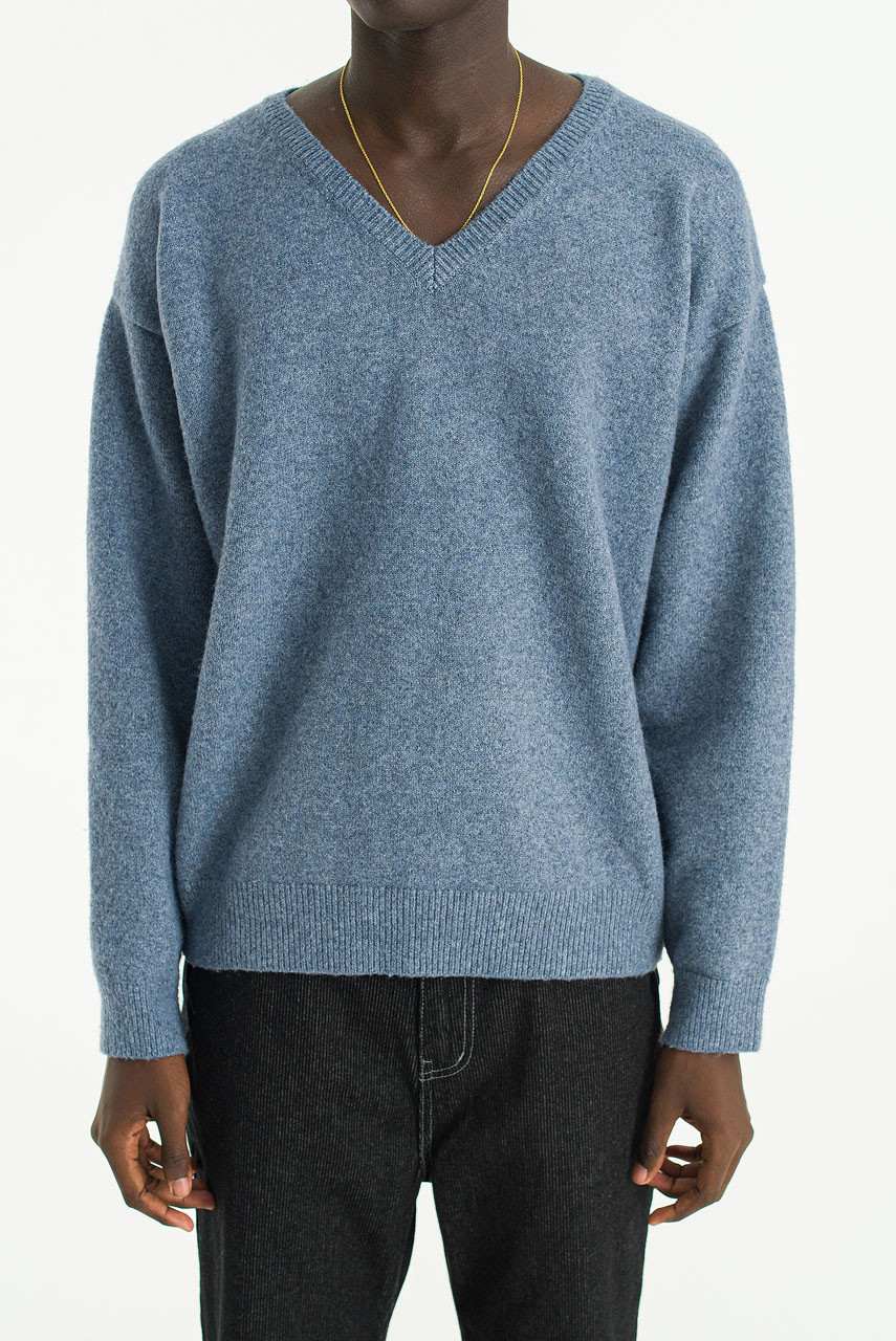 Menswear | Wool Blend V Neck Jumper, Blue