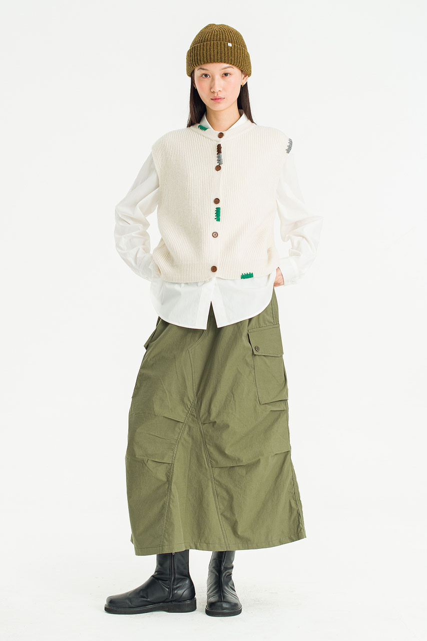 Woolen Vestige Knit Vest, Ivory