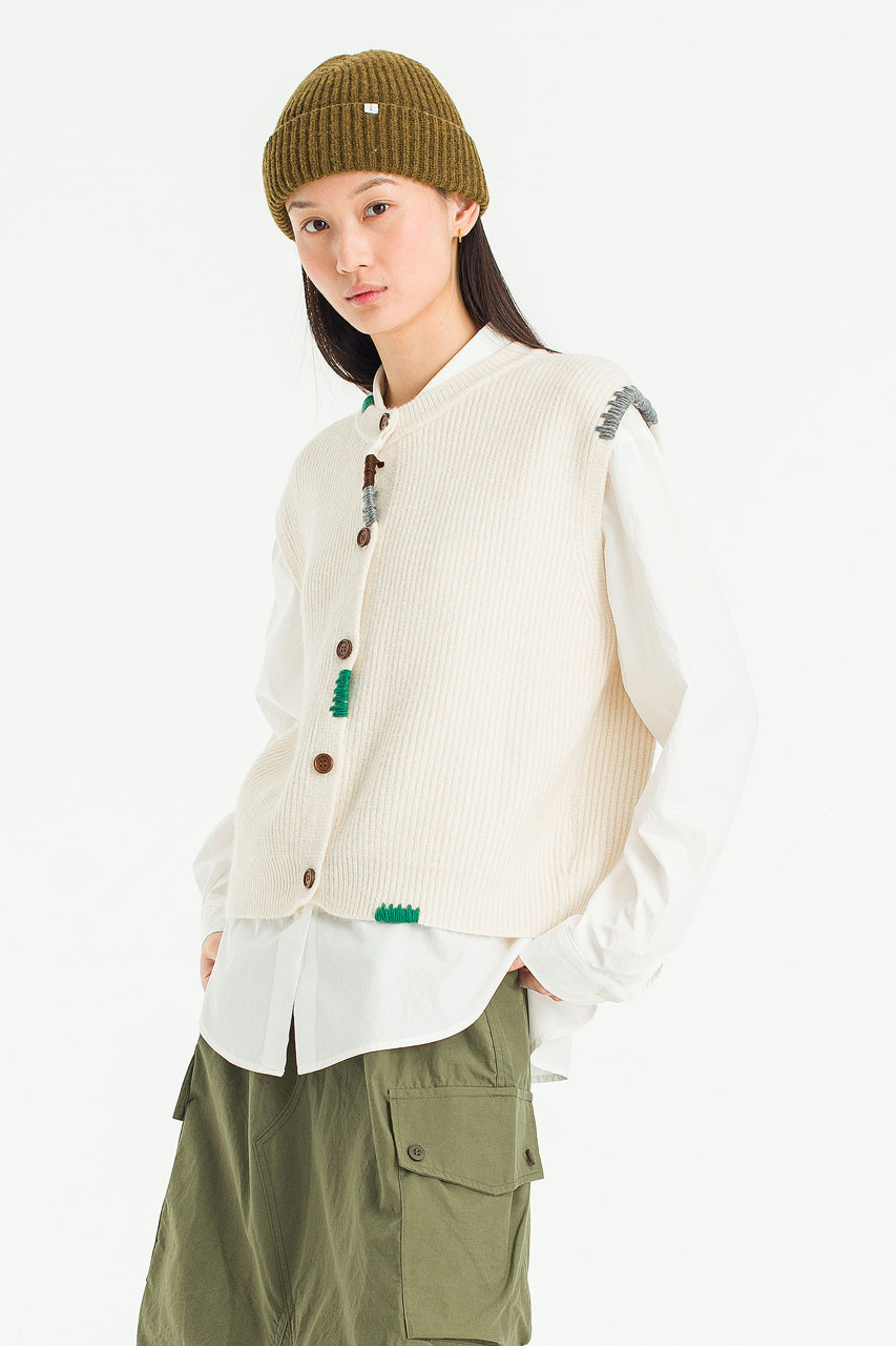 Woolen Vestige Knit Vest, Ivory