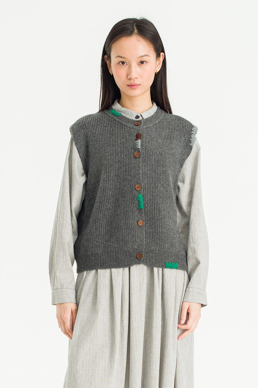 Woolen Vestige Knit Vest, Charcoal