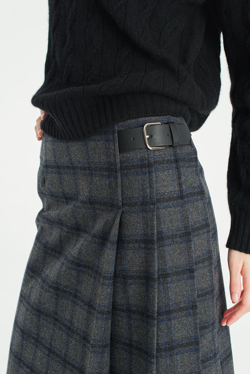 Flora Glen Check Skirt, Grey