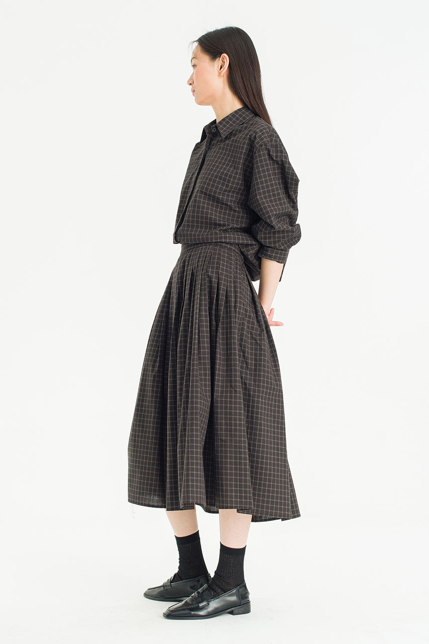 Plaid Line Check Skirt, Dark Brown