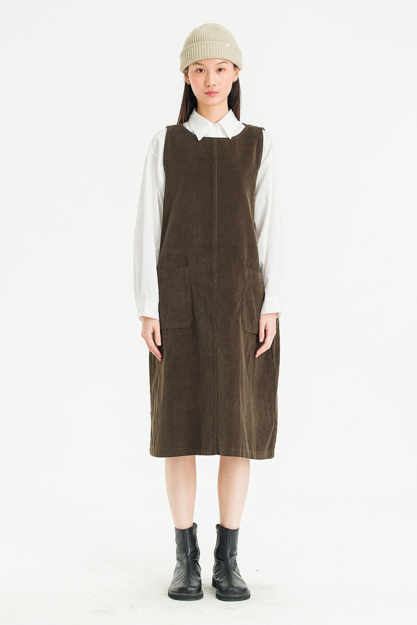 Grain Pocket Pinafore Dress, Khaki