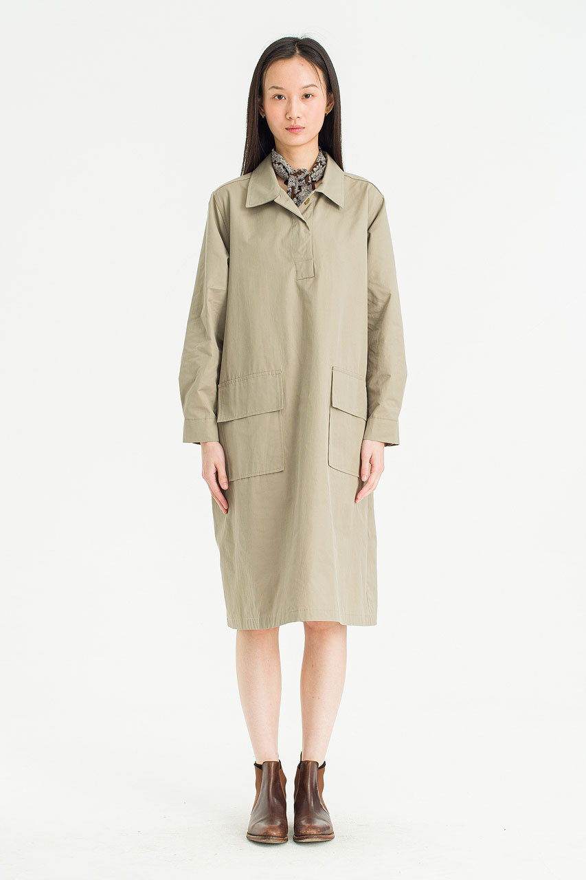 Flora Pocket Shirt Dress, Khaki