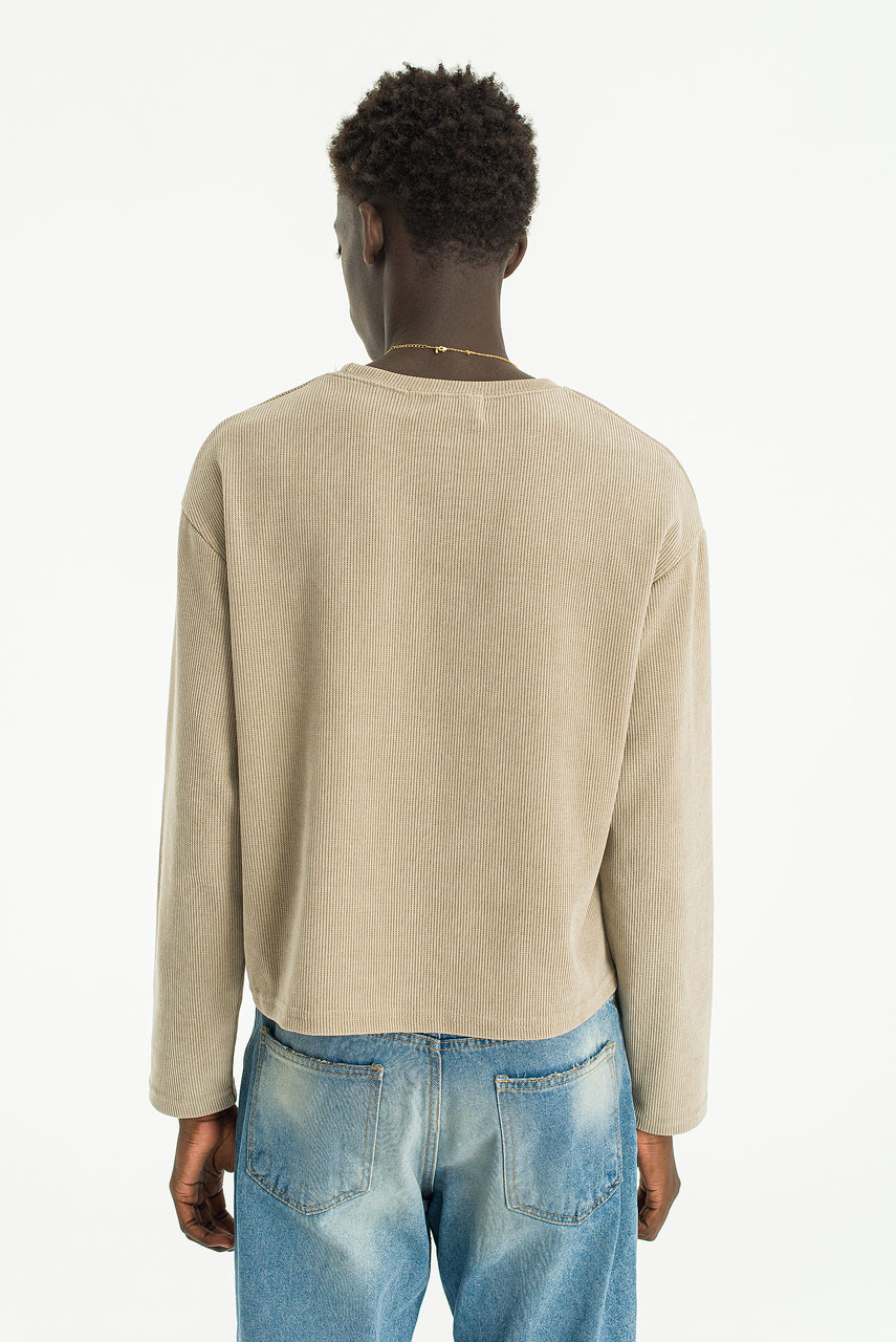 Menswear | Cropped Long-Sleeve Waffle Tee, Beige