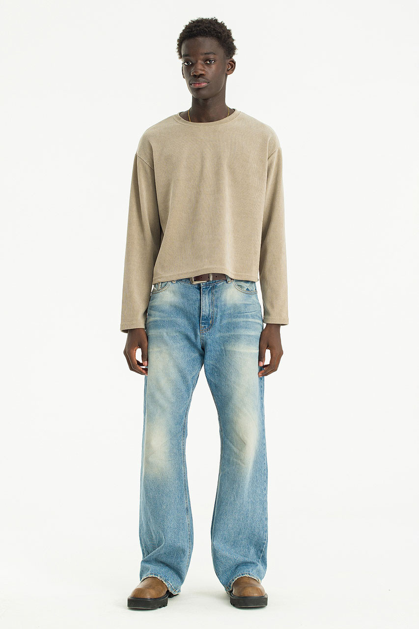 Menswear | Cropped Long-Sleeve Waffle Tee, Beige