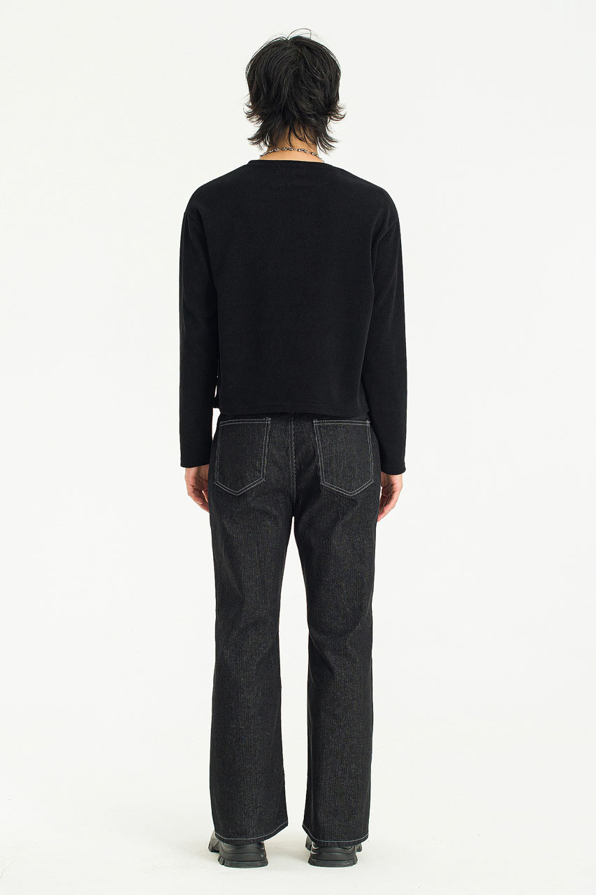Menswear | Cropped Long-Sleeve Waffle Tee, Black