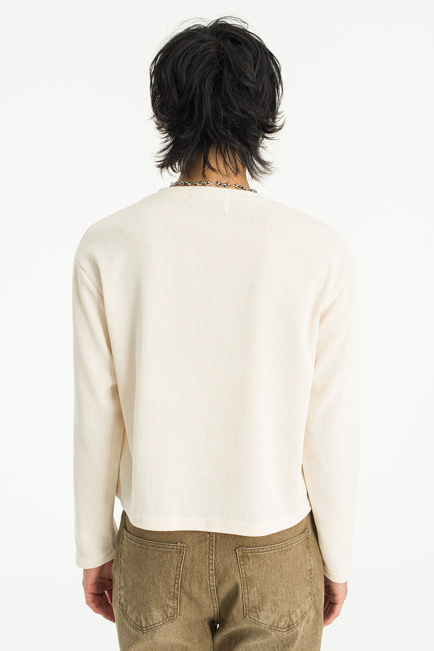 Menswear | Cropped Long-Sleeve Waffle Tee, Ivory