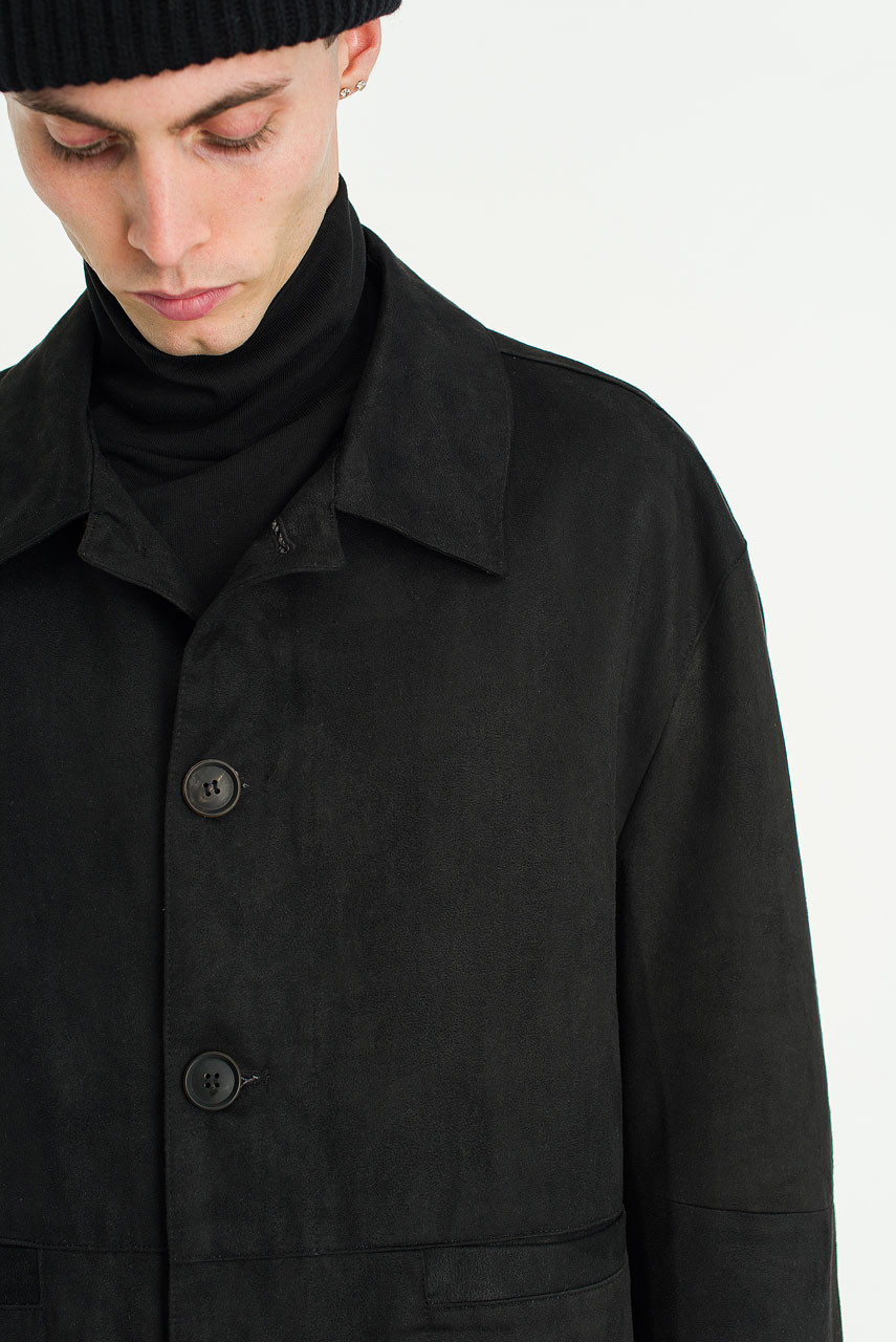 Menswear | Suede-Effect Car Coat, Black