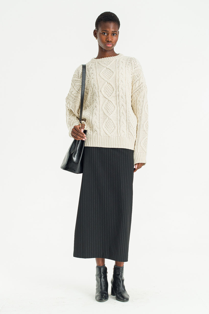 Linear Stripe Maxi Skirt, Black