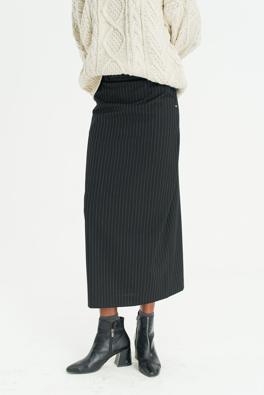 Linear Stripe Maxi Skirt, Black
