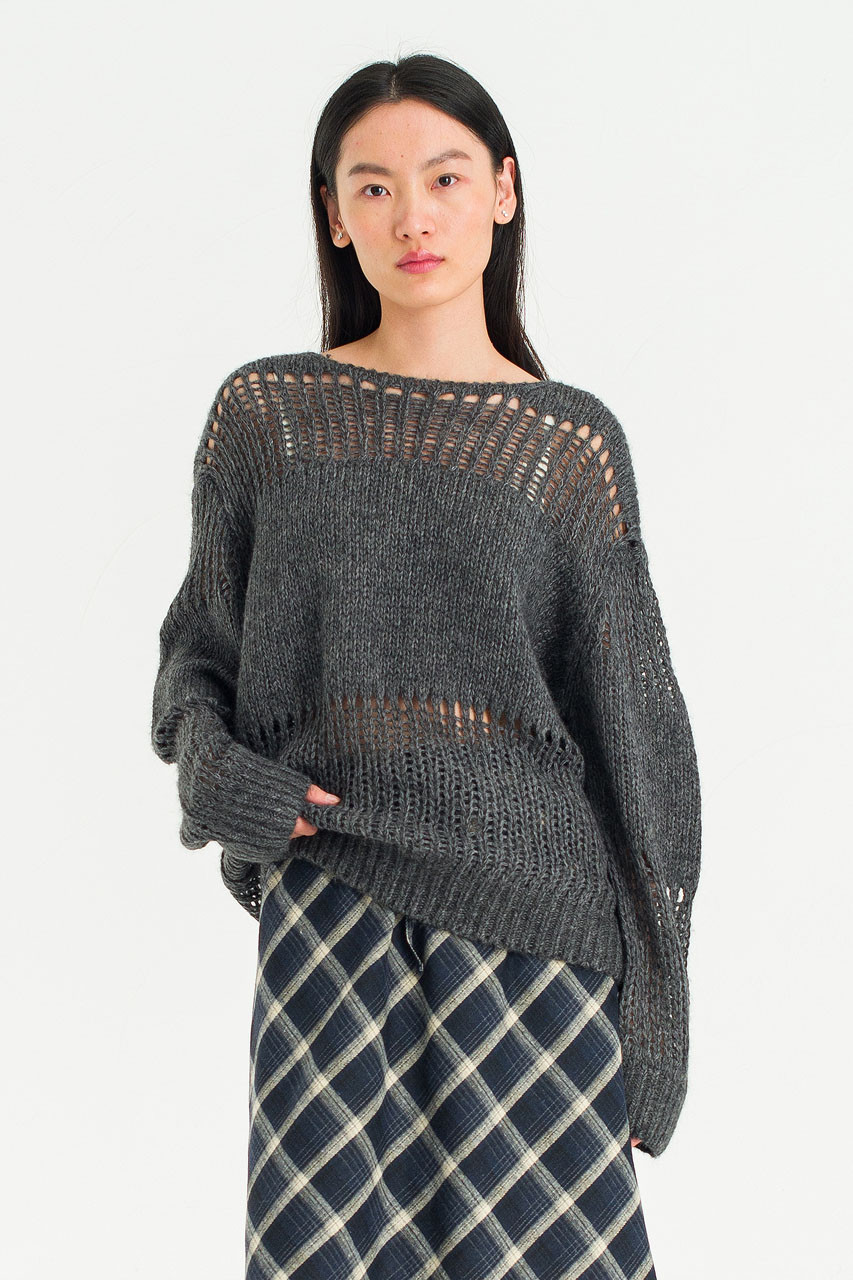 Netted Loose Jumper, Charcoal