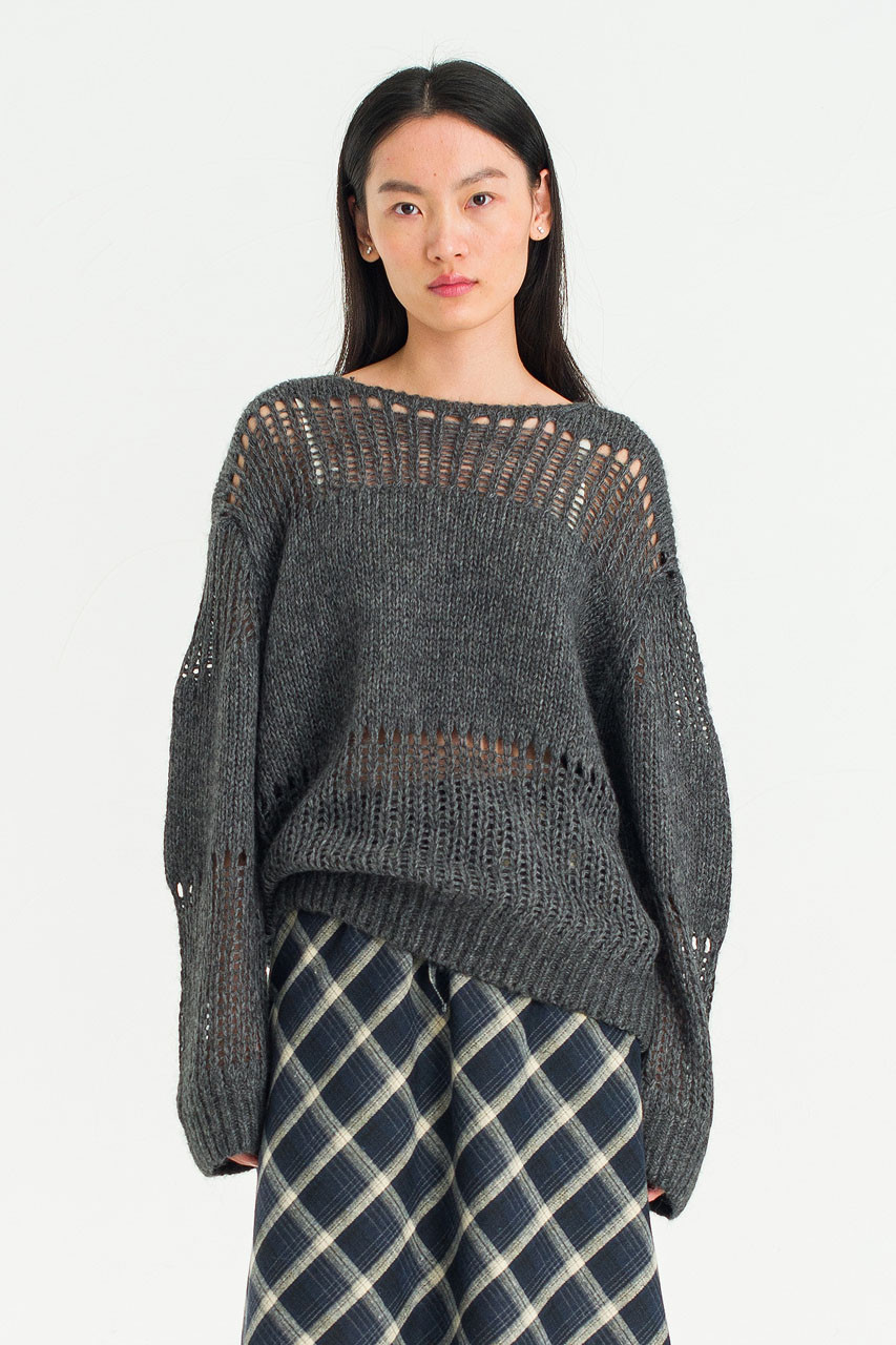 Netted Loose Jumper, Charcoal