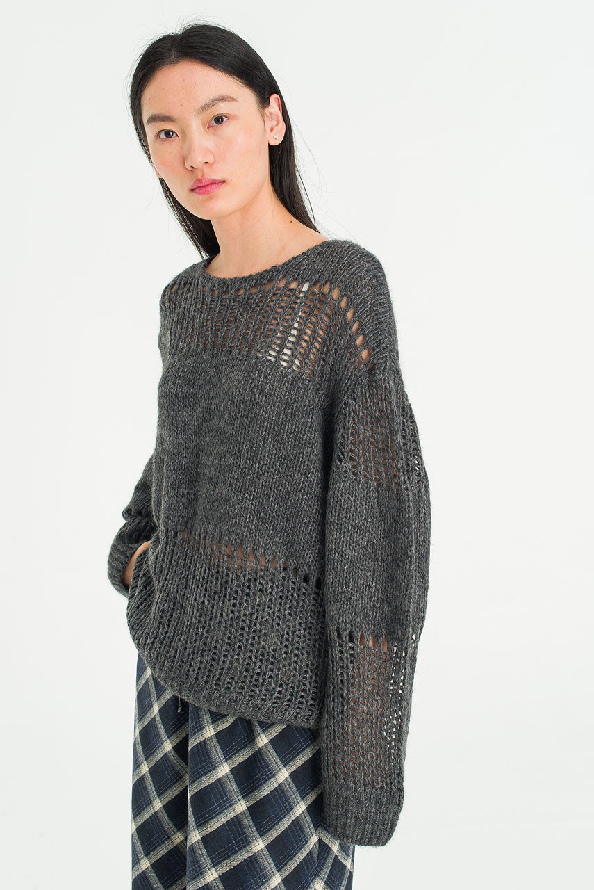 Netted Loose Jumper, Charcoal