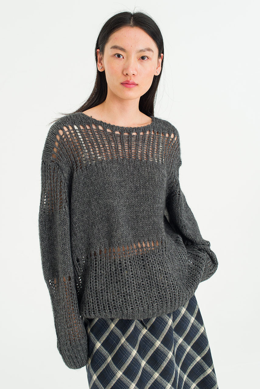 Netted Loose Jumper, Charcoal