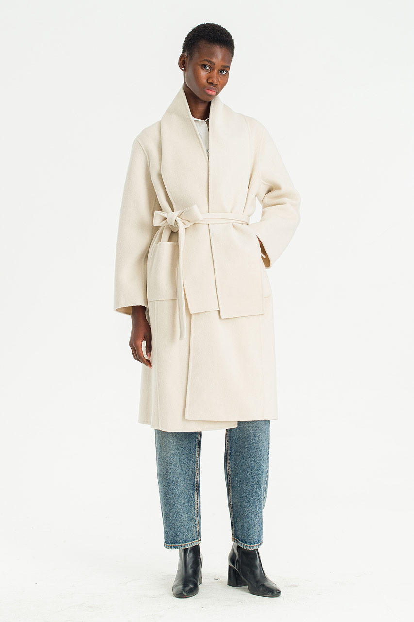 Still Belted Seamless Coat, Cream