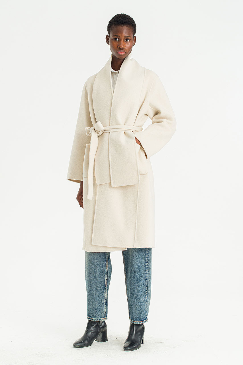 Still Belted Seamless Coat, Cream