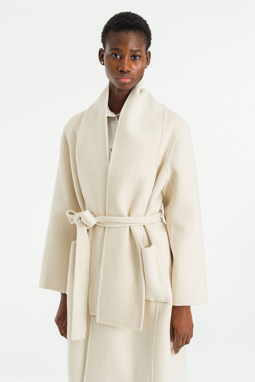 Still Belted Seamless Coat, Cream