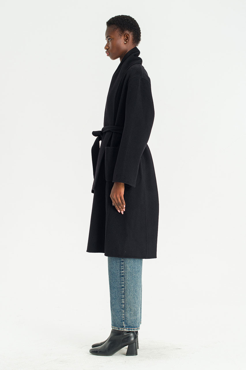Still Belted Seamless Coat, Black