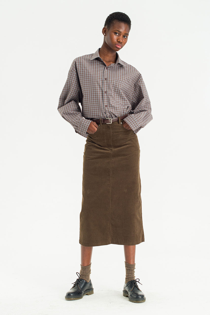 スカート UND STRETCH CORDUROY SKIRT WITH PANTS Whisper Cord Skirt, Brown