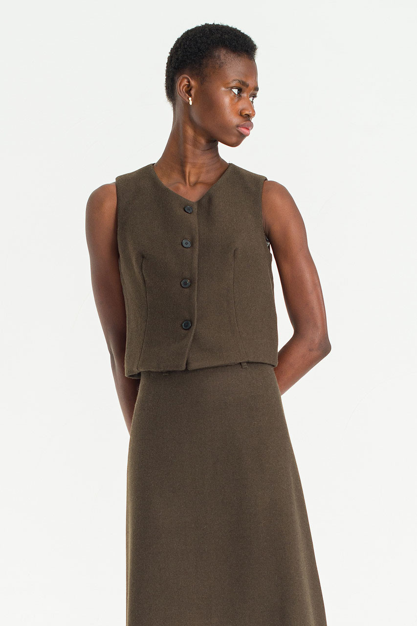 Form Button Vest, Brown