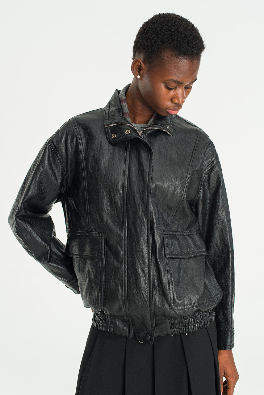 Ives Faux Leather Blouson, Black
