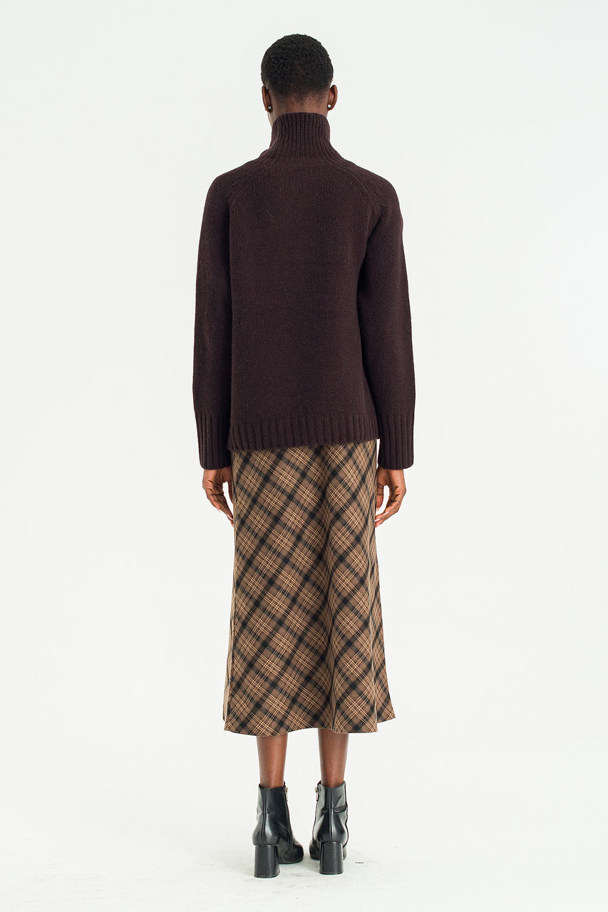 Mare Check Long Skirt, Brown