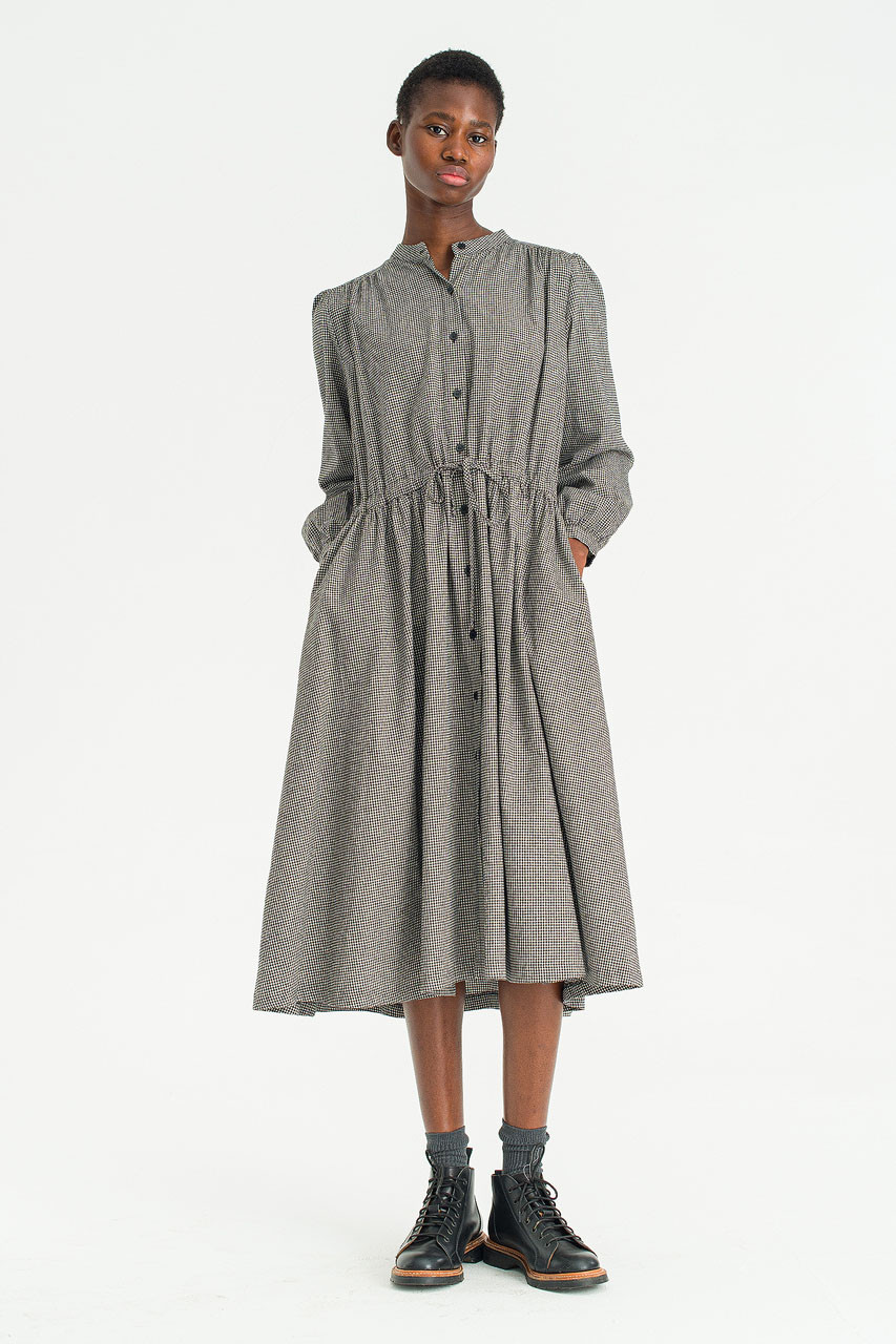 Mere Check Long Dress, Black