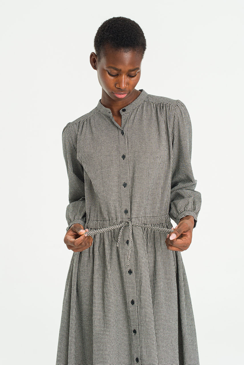 Mere Check Long Dress, Black