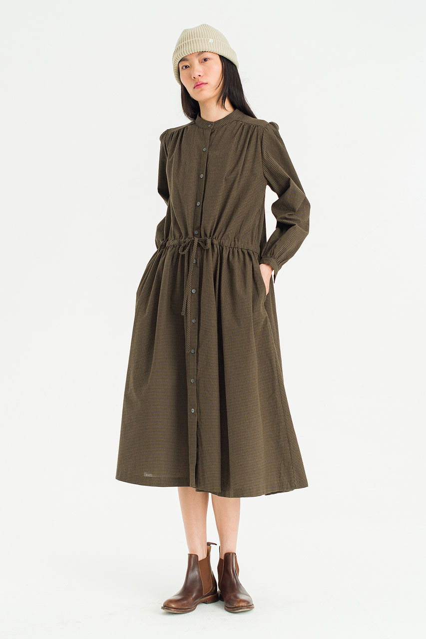 Mere Check Long Dress, Khaki