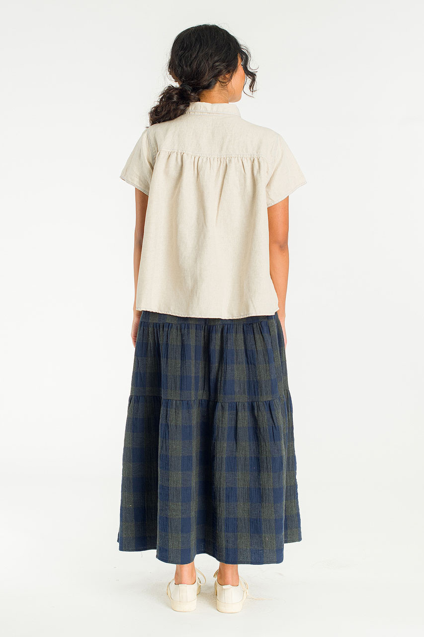 Tasha Double Face Check Skirt, Navy