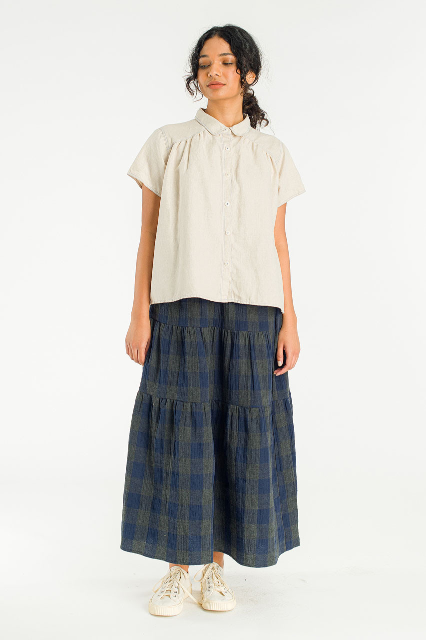 Tasha Double Face Check Skirt, Navy