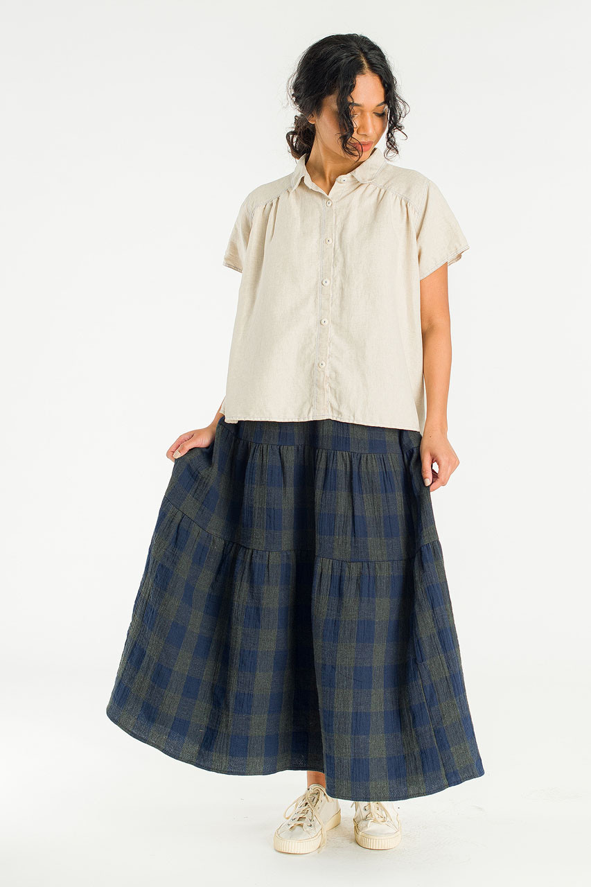 Tasha Double Face Check Skirt, Navy