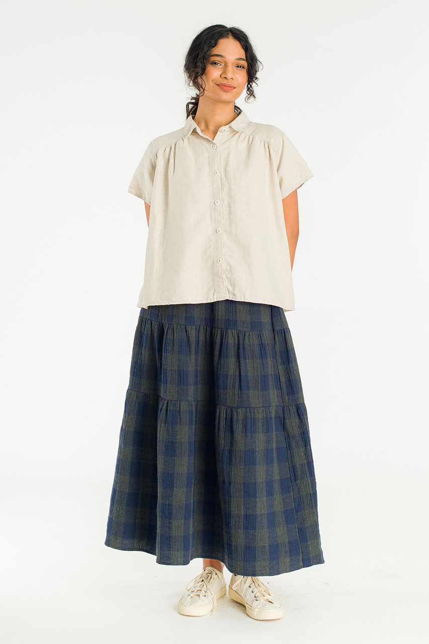 Tasha Double Face Check Skirt, Navy