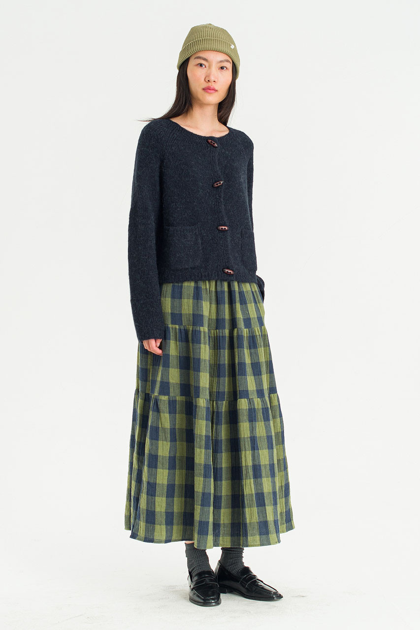 Tasha Double Face Check Skirt, Green