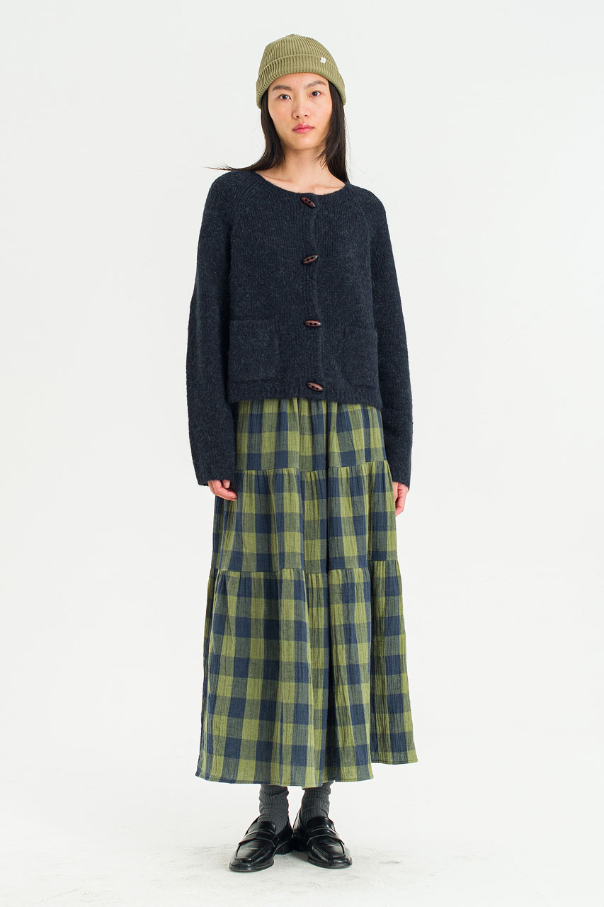Tasha Double Face Check Skirt, Green