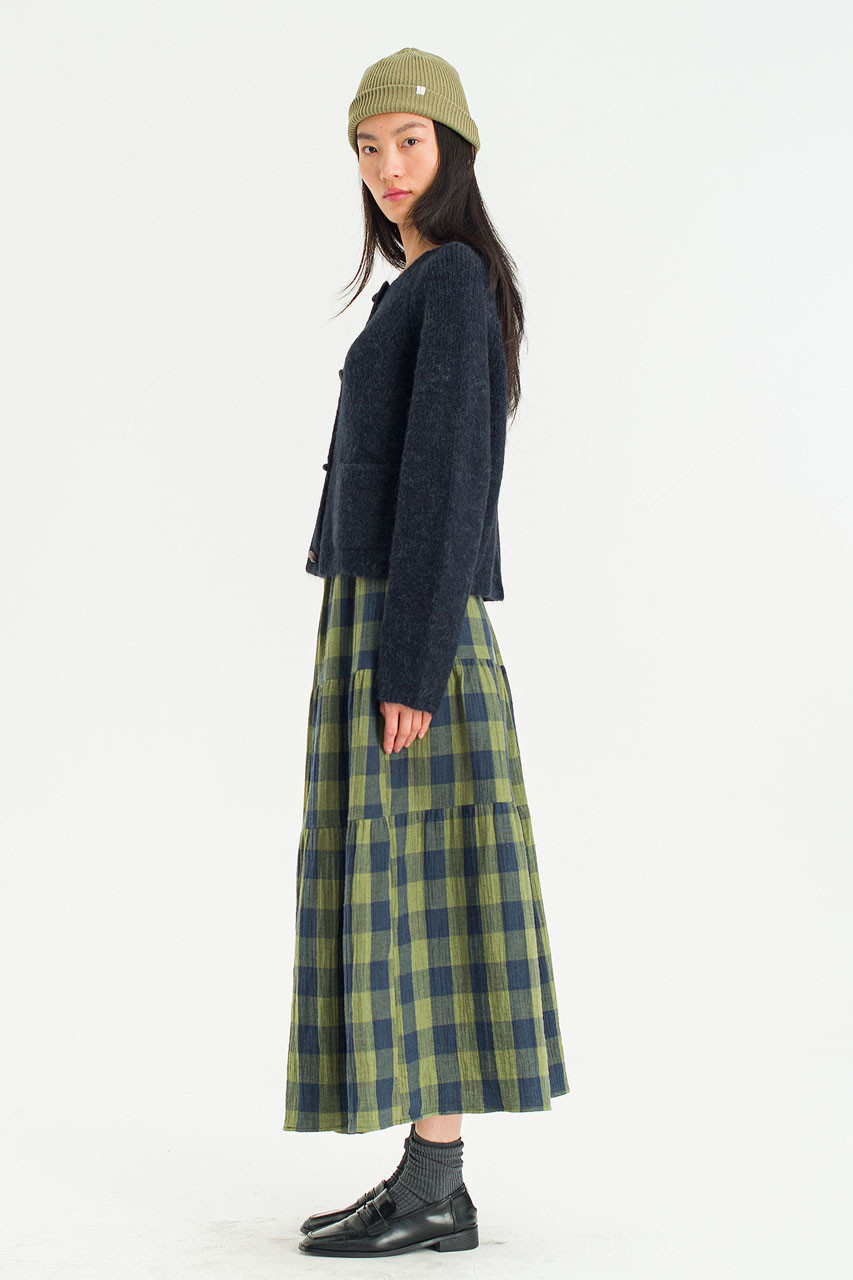 Tasha Double Face Check Skirt, Green