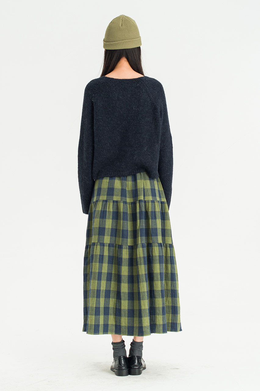 Tasha Double Face Check Skirt, Green