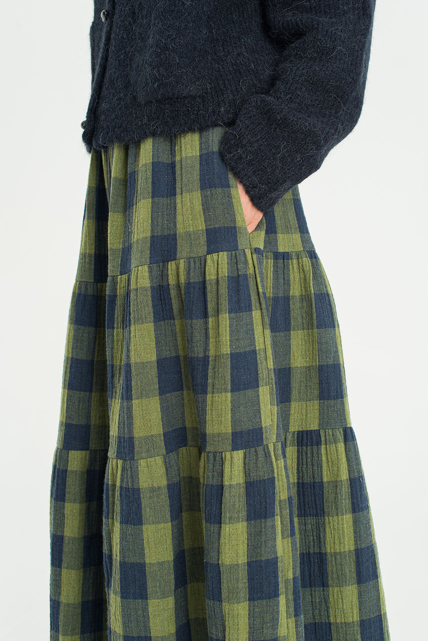 Tasha Double Face Check Skirt, Green