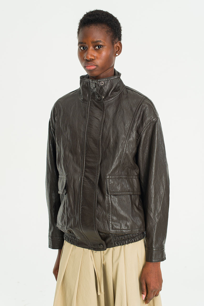 Ives Faux Leather Blouson, Brown