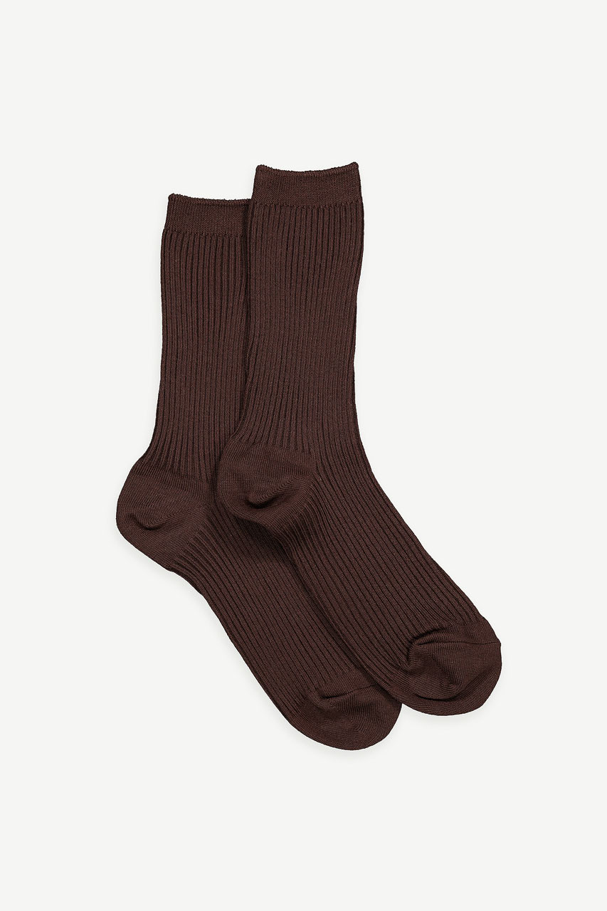 Cotton Mix Ribbed Sock, Brown