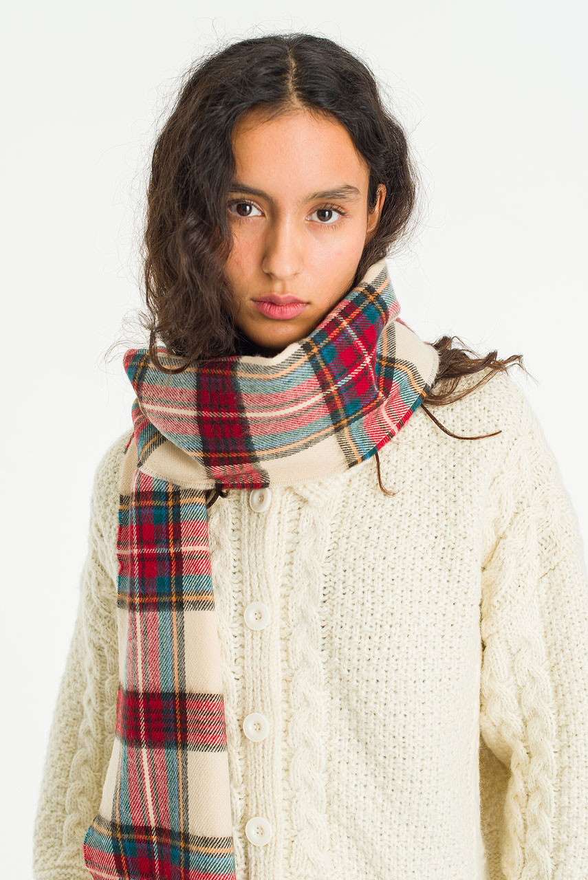 Bran Check Scarf Small, Ivory
