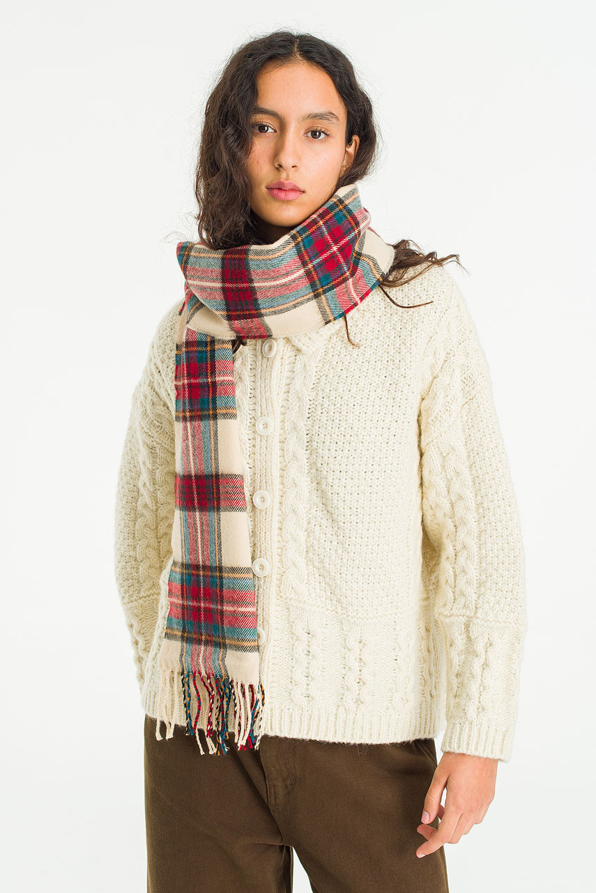 Bran Check Scarf Small, Ivory