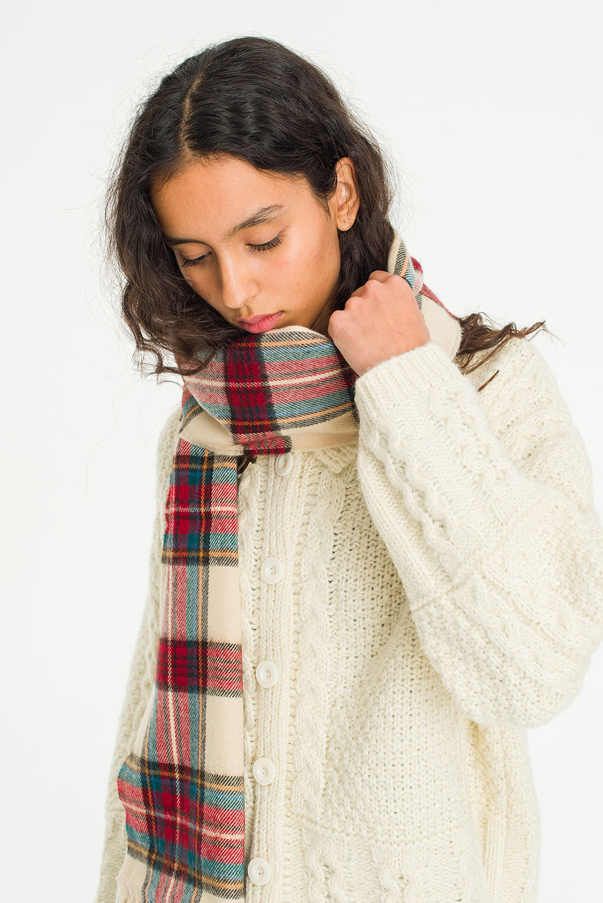 Bran Check Scarf Small, Ivory