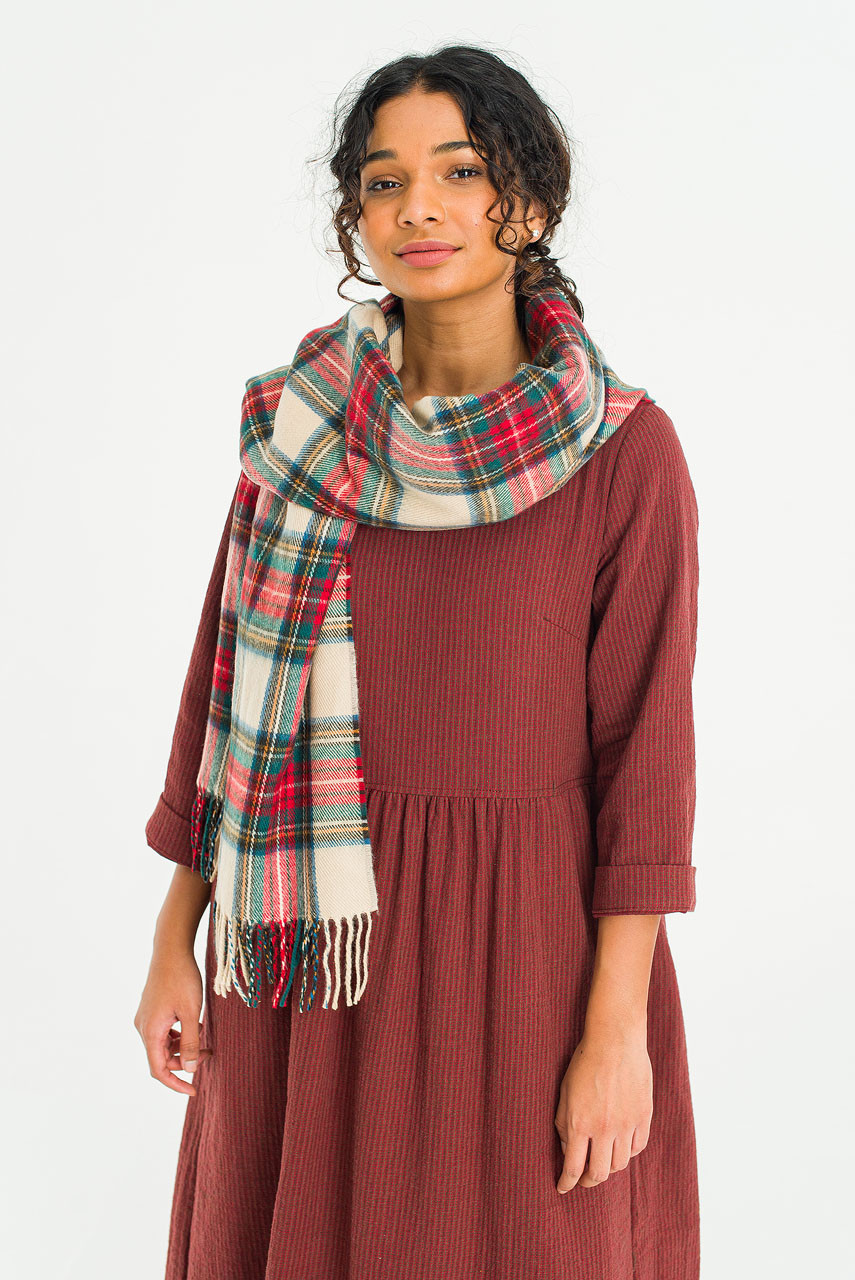 Bran Check Scarf Large, Ivory