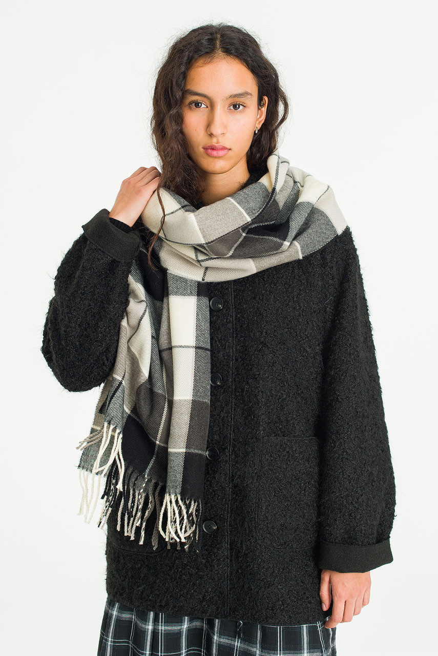 Bran Check Scarf Large, Black